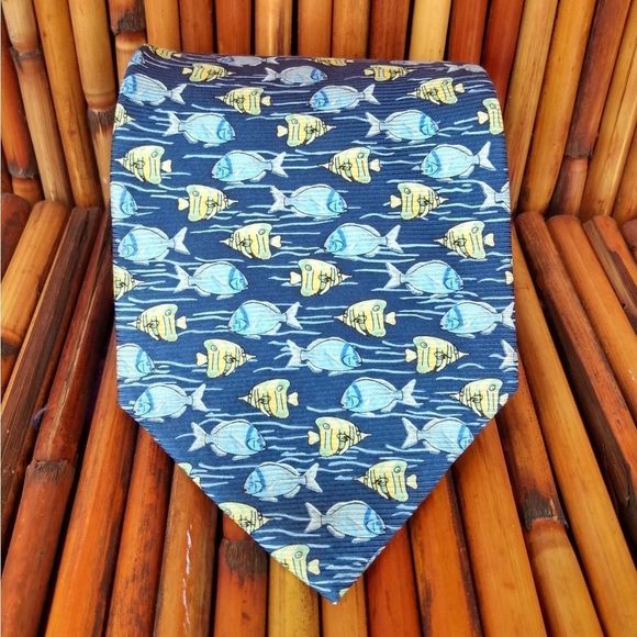 EUC TROPICALO by TANGO Tropical Blue & Yellow Tropical Fish 100% Silk Tie - Picture 6 of 7